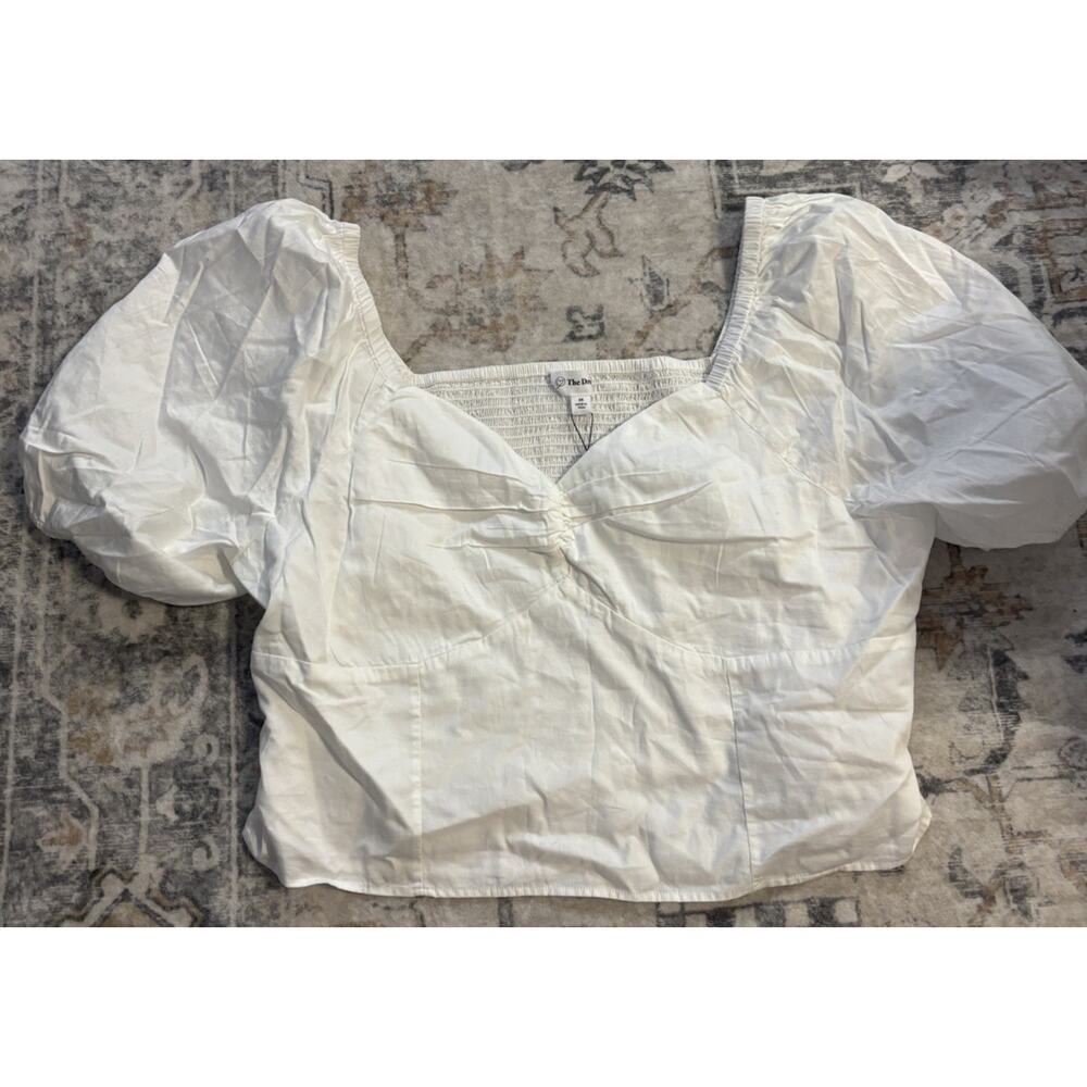 THE DROP Annie Sweetheart Puff Sleeve Smocked Back Top White 2XL Plus Size NWT - Picture 2 of 8